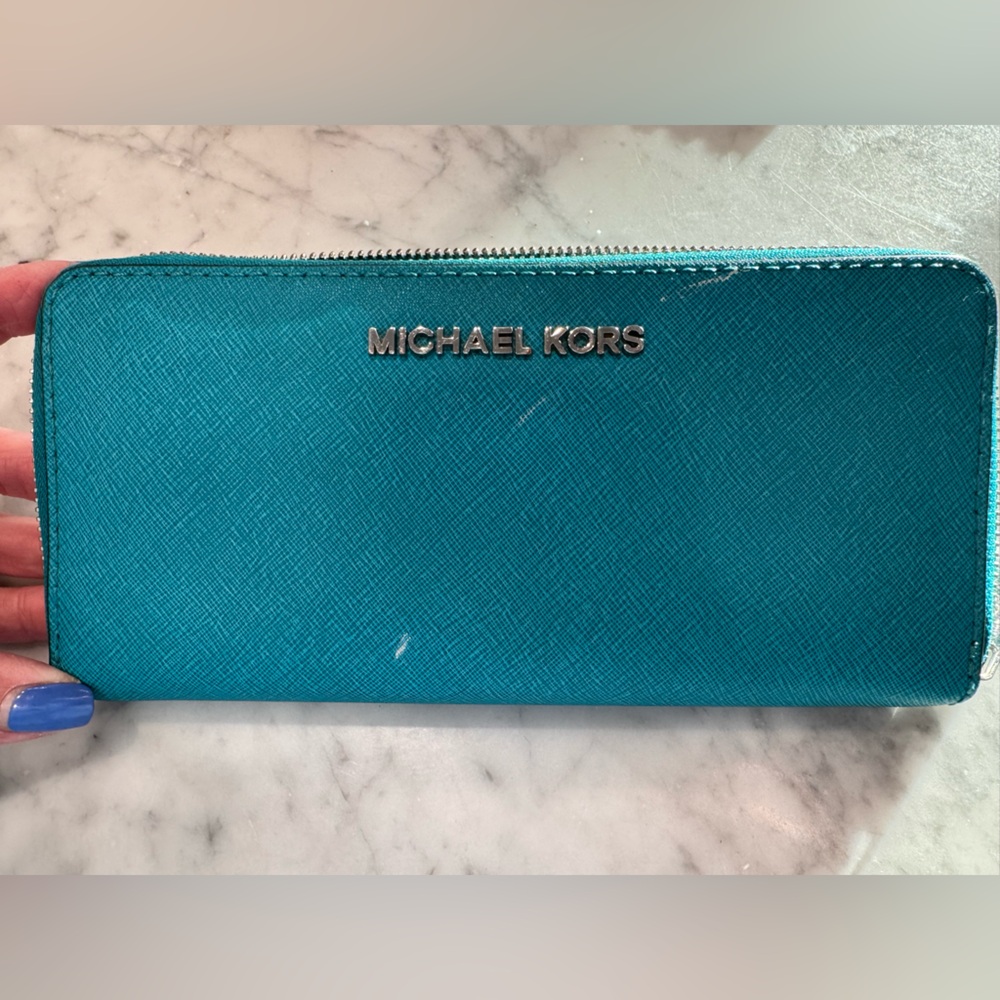 Michael Kors Turquoise Zip-Around Wallet